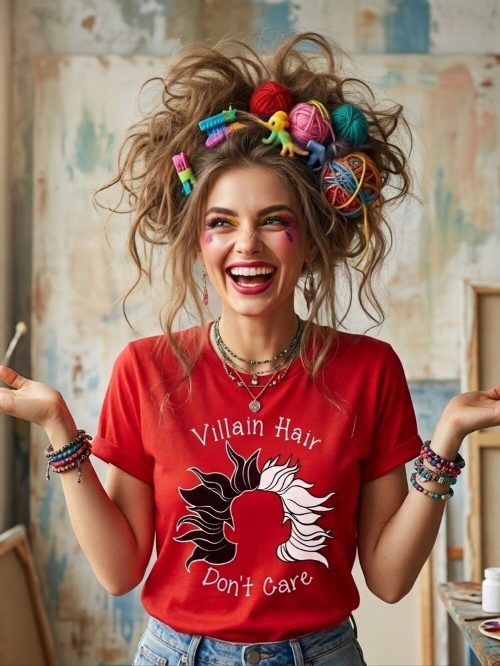 Disney "Villain Hair Don't Care" Red T-shirt Cruella Mal Graphic Tee M - Picture 1 of 6